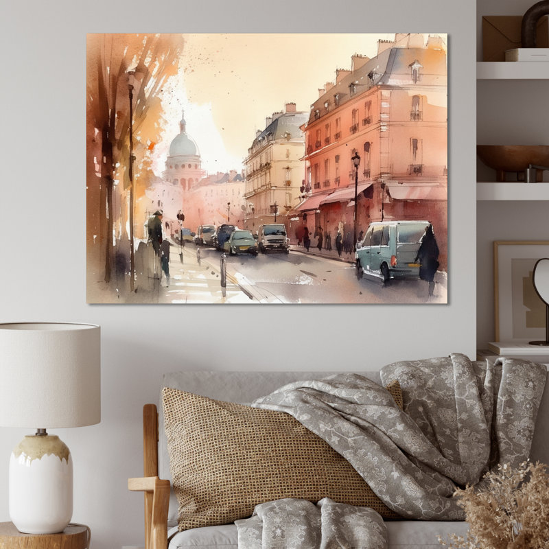 Aquarelle de Paris, France III - impression, H 34 po x l 44 po x P 1,5 po, Toile tendue