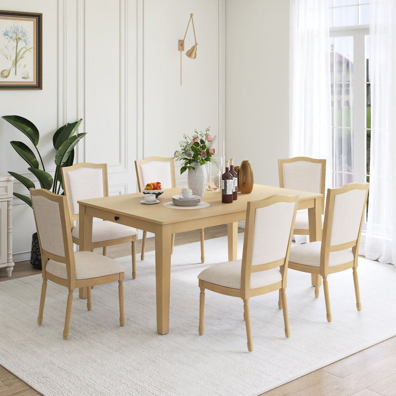 7-Piece Wood Frame Rustic Extendable Dining Table Set With Drawers