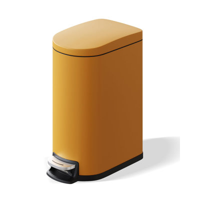 Slim 2.6 Gallon Stainless Steel Bathroom Trash Can with Step-On Soft Close Lid, Removable Inner Bucket, Odor Control & Space-Saving Metal Waste Bin for Bathroom or Bedroom, Yellow