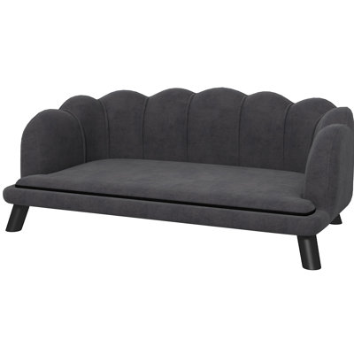 Pawhut Velvet Large Dog Couch With Foam Cushioning, Soft And Cute Dog Bed With Pearl Design, Dog Sofa For Big And Medium Dogs, Charcoal Gray