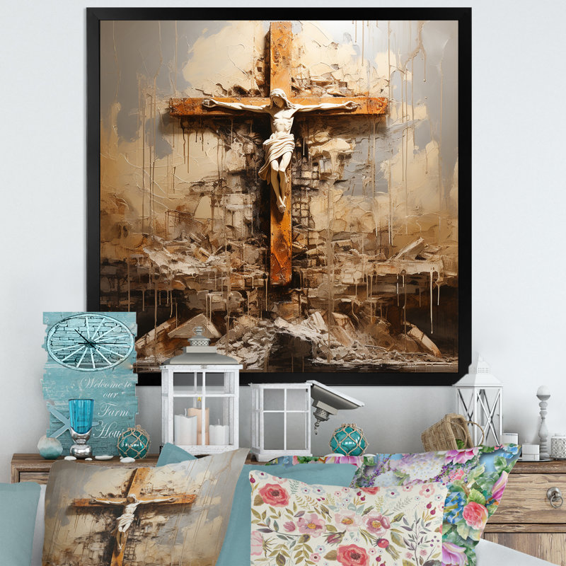 Divine Love, croix religieuse sur toile, H 30 po x l 30 po x P 1 po, Cadre simple noir