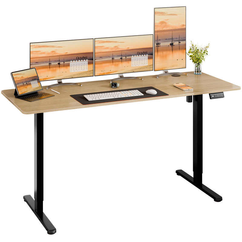 Electric Adjustable Height Standing Desk, 46.5" H x 63" W x 23.6" D, Natural / Black
