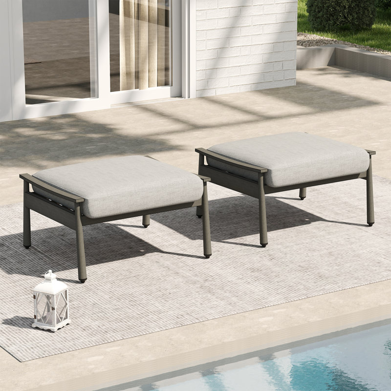 Repose-pieds d'extérieur en aluminium avec coussin Sunbrella® Mariène, Gris, Brun