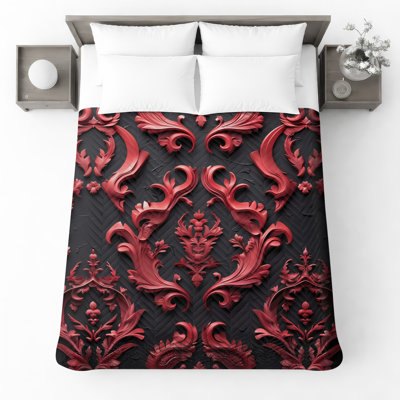 Couvre-lit matelassé rouge à motifs ornés toutes tailles