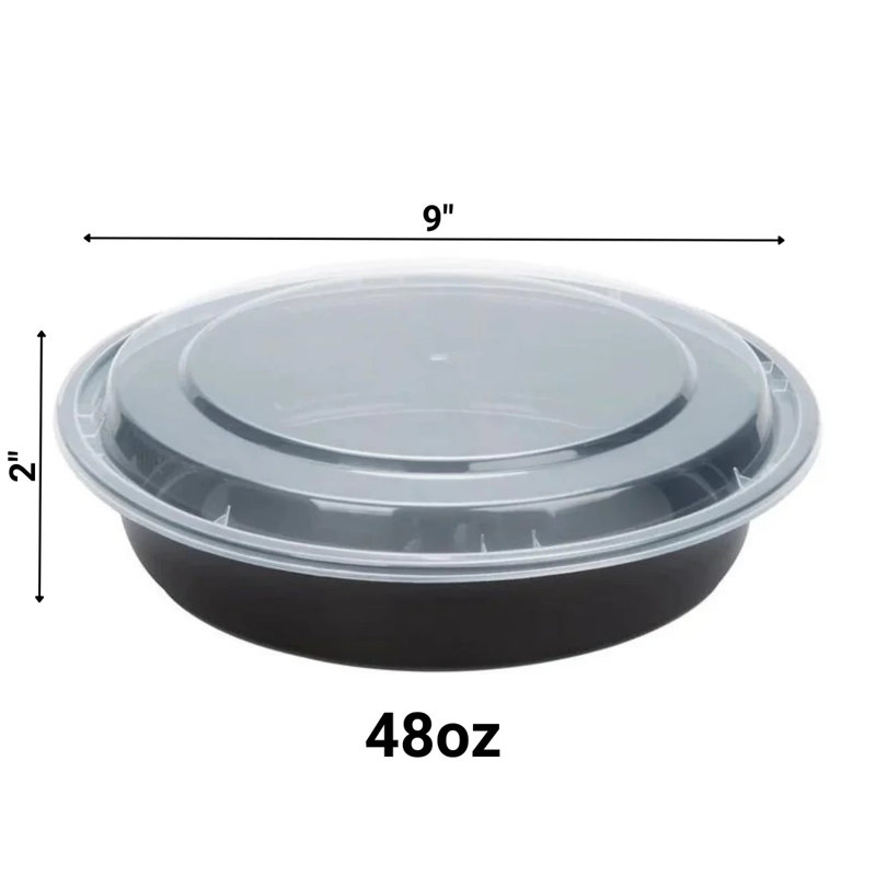 Dimitrius 48oz Black Meal Prep/ Bento Box Disposable Container with Clear Lid