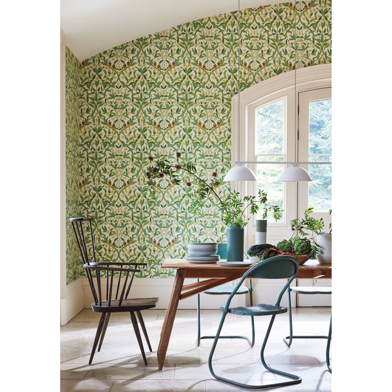 Floral Wallpaper Roll, Yellow/Green/Forest