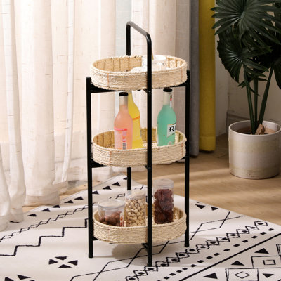 Table d'appoint ovale en corde de papier naturel 3 avec structure en métal, idéale pour la table de chevet de la chambre à coucher et le salon