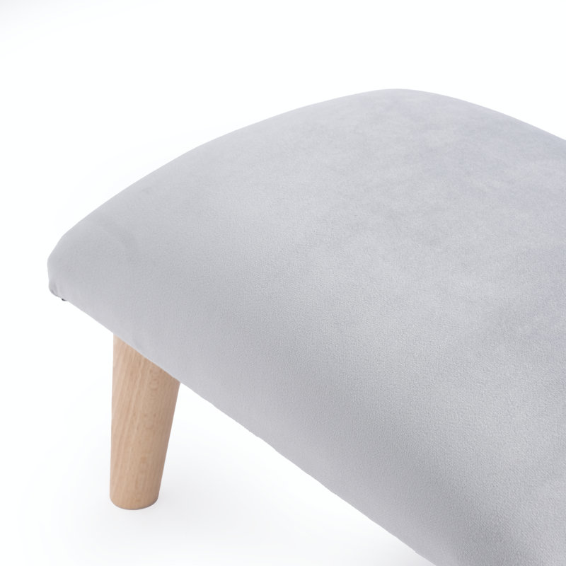 Lenora 38cm Wide Velvet Rectangle Footstool Ottoman, Grey, Natural Wood