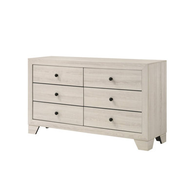 Cuzzy Wide Dresser And Mirror Set With 6 Drawers, White Wood