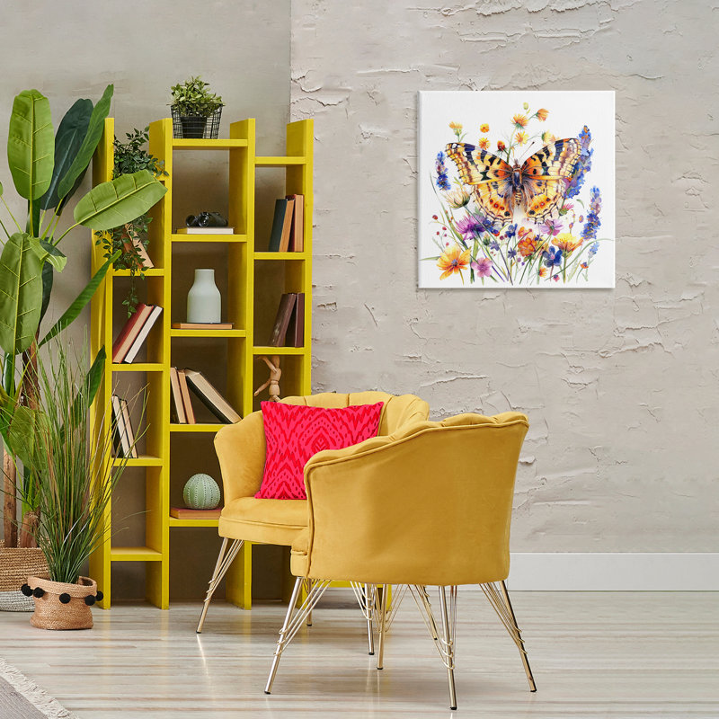 Art mural sur toile Garden Flowers & Butterfly par LSR Design Studio, H 24 po x l 24 po