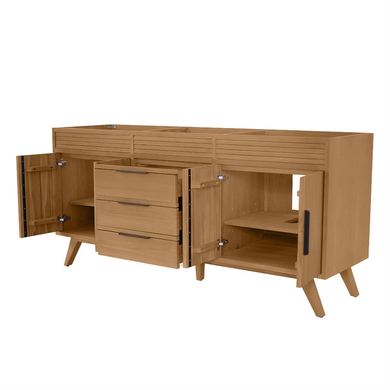 Hoult 72 in. Natural Teak Double Bathroom Vanity with Engineered Stone Top