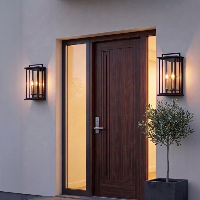 Heracles 2 - Light 15.3'' H Glass Outdoor Wall Lantern with Dusk to Dawn