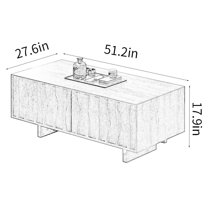 Table basse rétro simple et moderne, Noir, noir, noir, noir, H 17,9 po x L 51,2 po x l 27,6 po