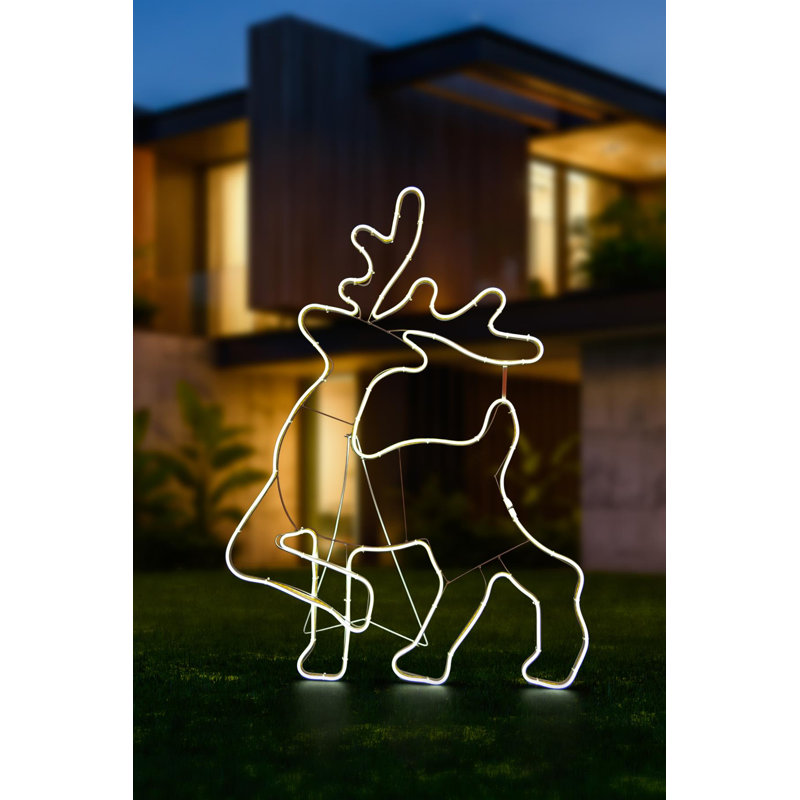 Walking Reindeer Neon Effect Rope Light Silhouette, Double-Sided LED Christmas Decoration with Stand, Cool White