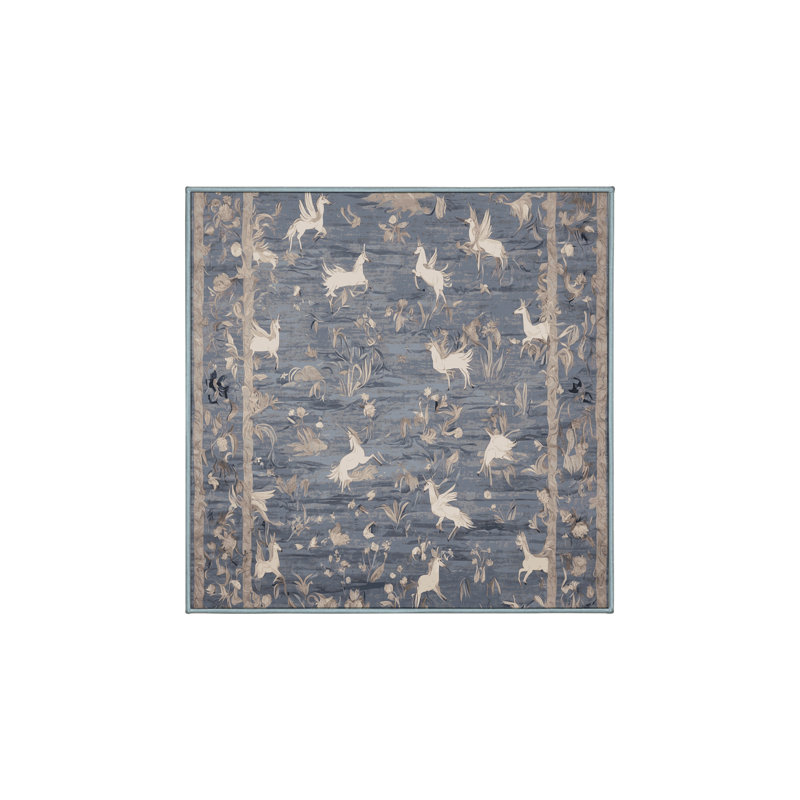 Machine Washable Blue Area Rug, Square 6'
