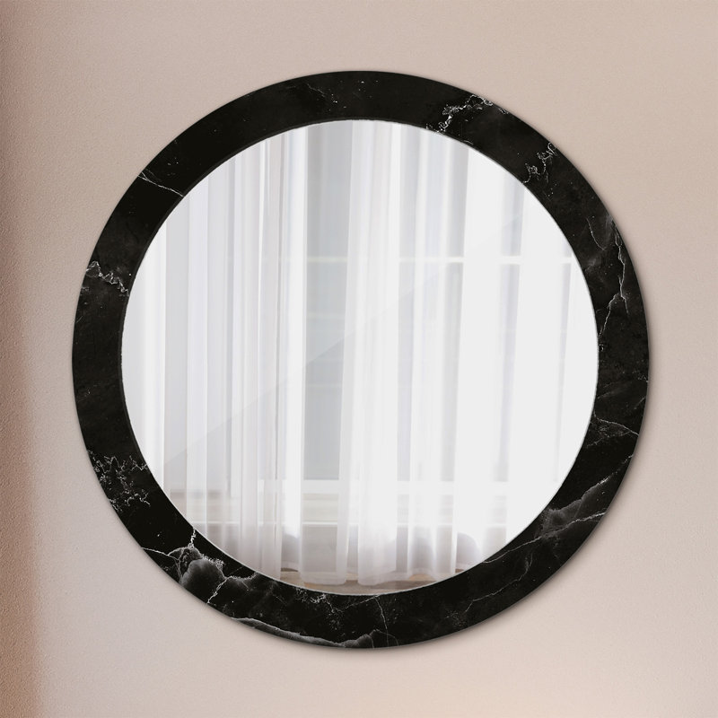 Huldar Glass Flat Wall Mirror, 70cm x 70cm, Black Marble Stone 