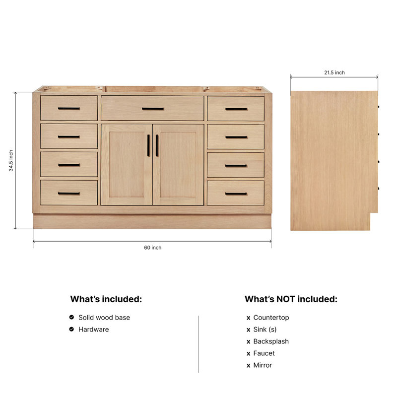 60" Single Sink Bathroom Vanity, Natural Oak