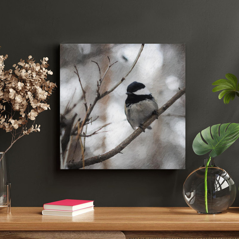 " Black-Capped Chickadee Bird In A Grey Day " Painting Print, 32'' H x 32'' W