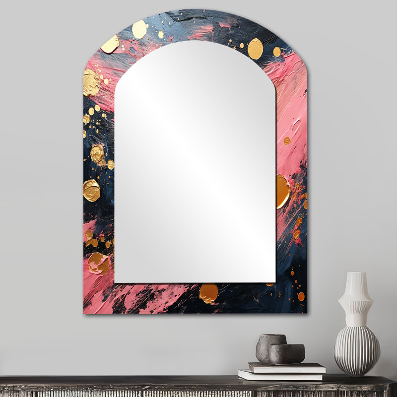 Paluch Rejoicing In Love Pink And Gold Abstract Painting - Abstract Painting Asymmetrical Unique Wall Mirror, Modern Arch Mirror, Printed Metal Art