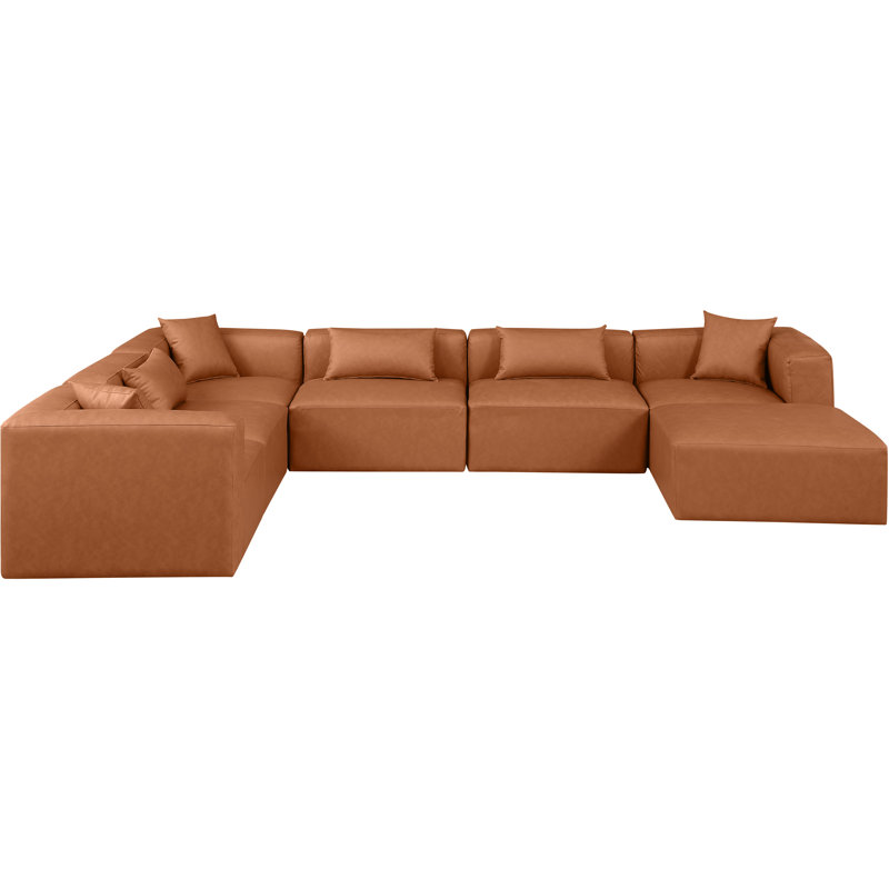 Ivion Upholstered U-Shaped Sectional Reversible, Cognac Vegan Leather