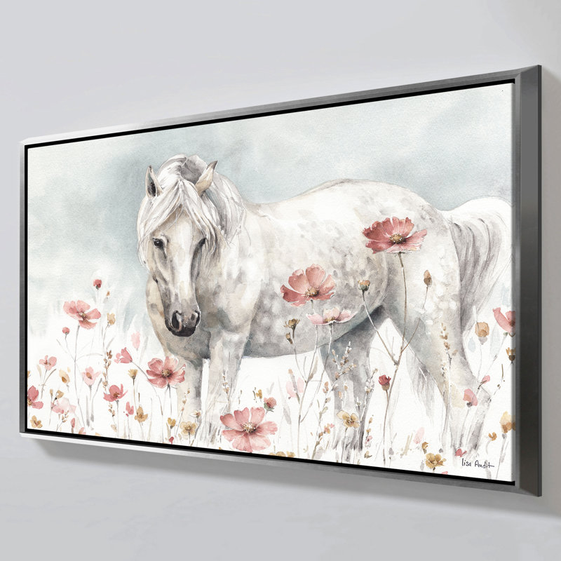 "Wild Horses II" par Lisa Audit, reproduction sur toile dans un cadre flottant, H 39,5 po x l 63,5 po, Argent