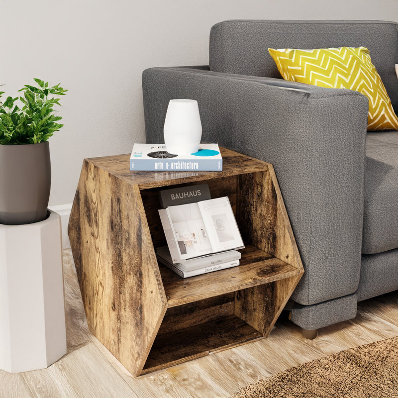 23.62'' Hexagonal Coffee Table Side Table Nightstand, Antique Brown