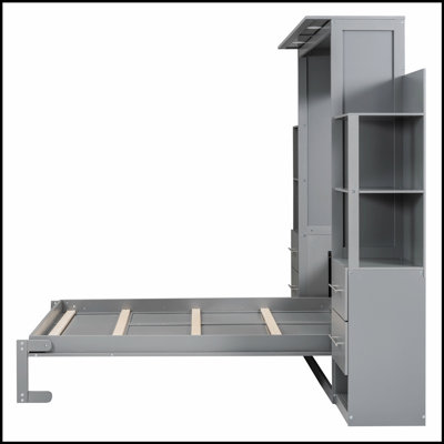 Lit escamotable peu encombrant avec tablettes, tiroirs et veilleuse à DEL pour un rangement efficace et confortable