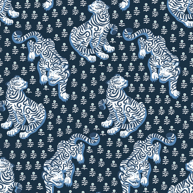 Papier peint adhésif grand tigre bleu marine