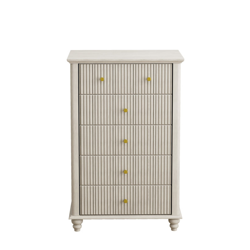 Commode 5 tiroirs cannelée, Beige