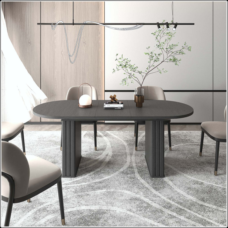 Table de salle à manger ovale extensible avec base en bois
