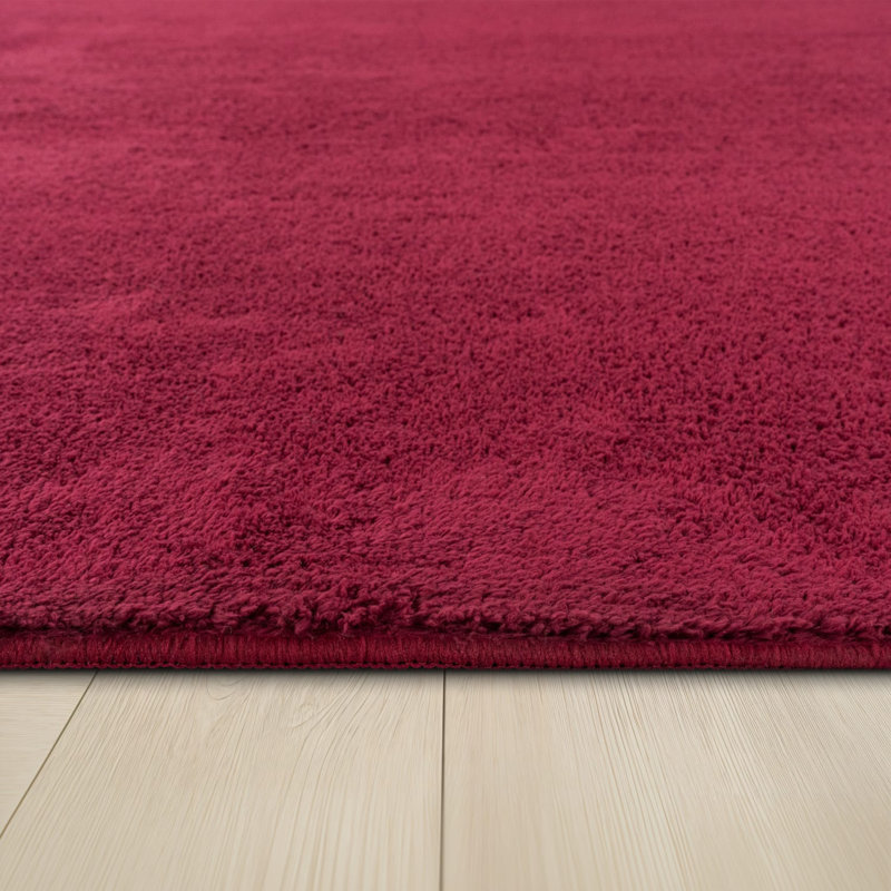 Solid Color Machine Woven Polyester Area Rug in Red, Rectangle 9'10" x 13'1", Red