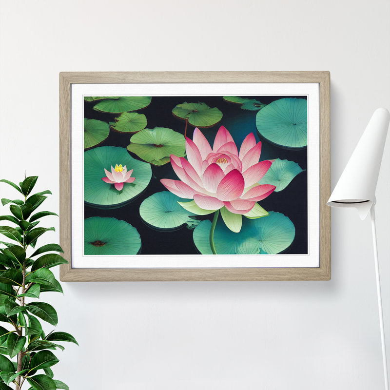 Shimmering Lotus Flower - Framed Print, 25cm H x 34cm W x 2cm D, Oak