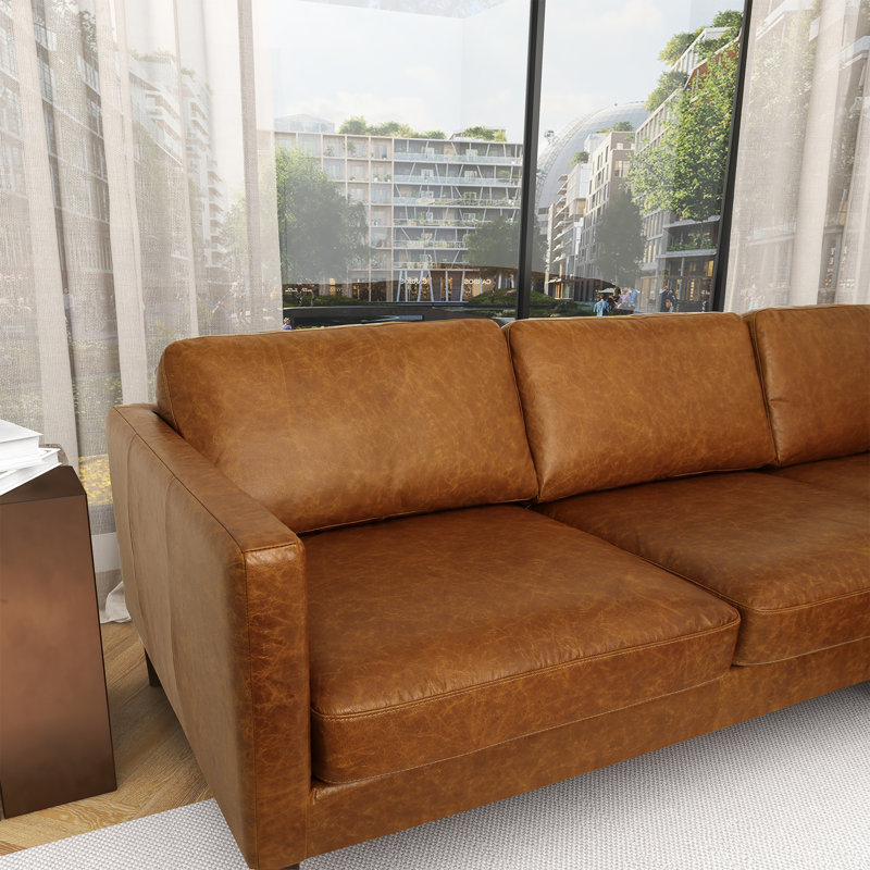 Thibodeau Genuine Leather L-Shaped Sectional Sofa, Right Hand Facing