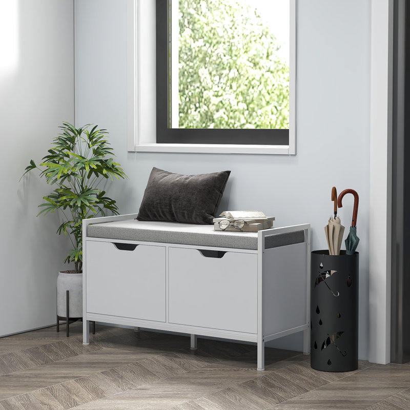 Banc à chaussures avec coussin de siège, banc de rangement pour chaussures, armoire à chaussures, blanc
