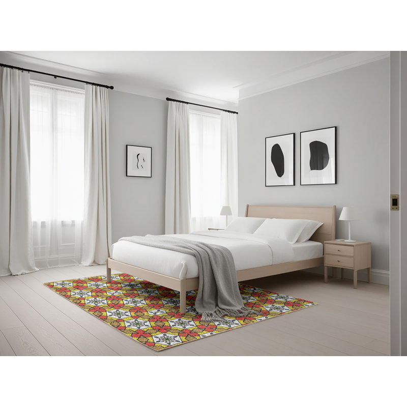 Tapis orange/vert tissé à la machine, Rectangle 5 pi x 7 pi