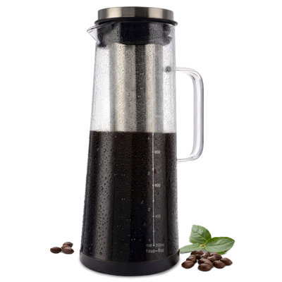 Cold Brew Coffee Maker Pitcher - 1.4L/48oz Glass Carafe with Lid and Spout and Removable Stainless Steel Filter - Cold Brew Maker and Iced Tea Pitcher for Fridge by Classic Cuisine