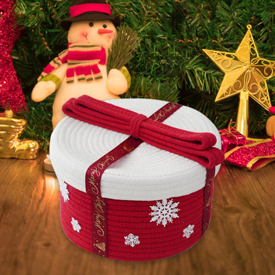 Christmas Decoration Storage Basket With Lid  Sprinkle Proof Gift Box Holiday Cotton Rope Woven Snacks Small Gift Storage Basket