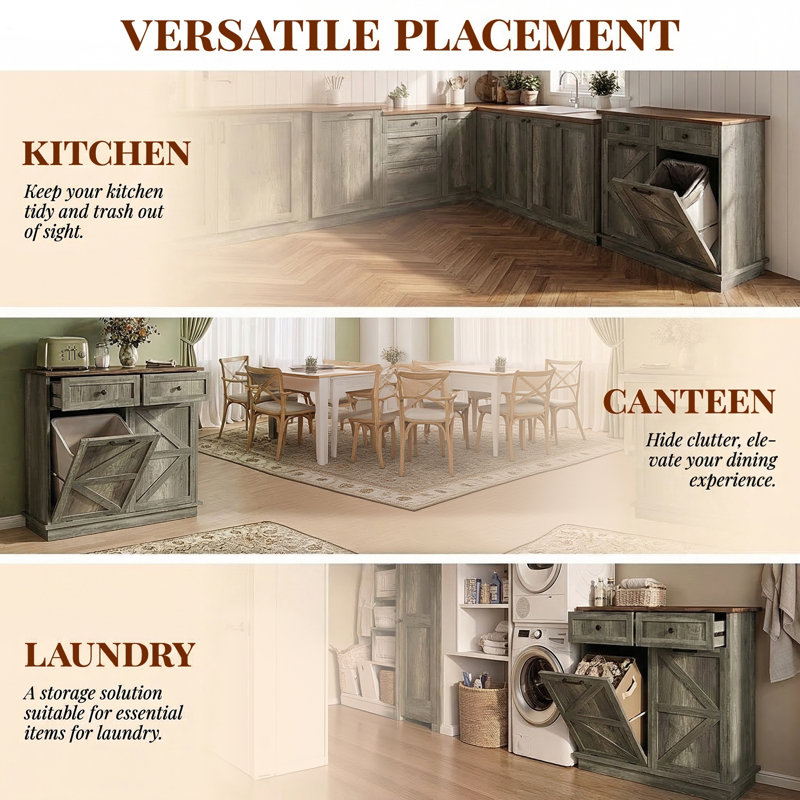 Armoire de poubelle de cuisine avec 2 tiroirs de rangement, résistante aux odeurs et aux animaux de compagnie, Gris