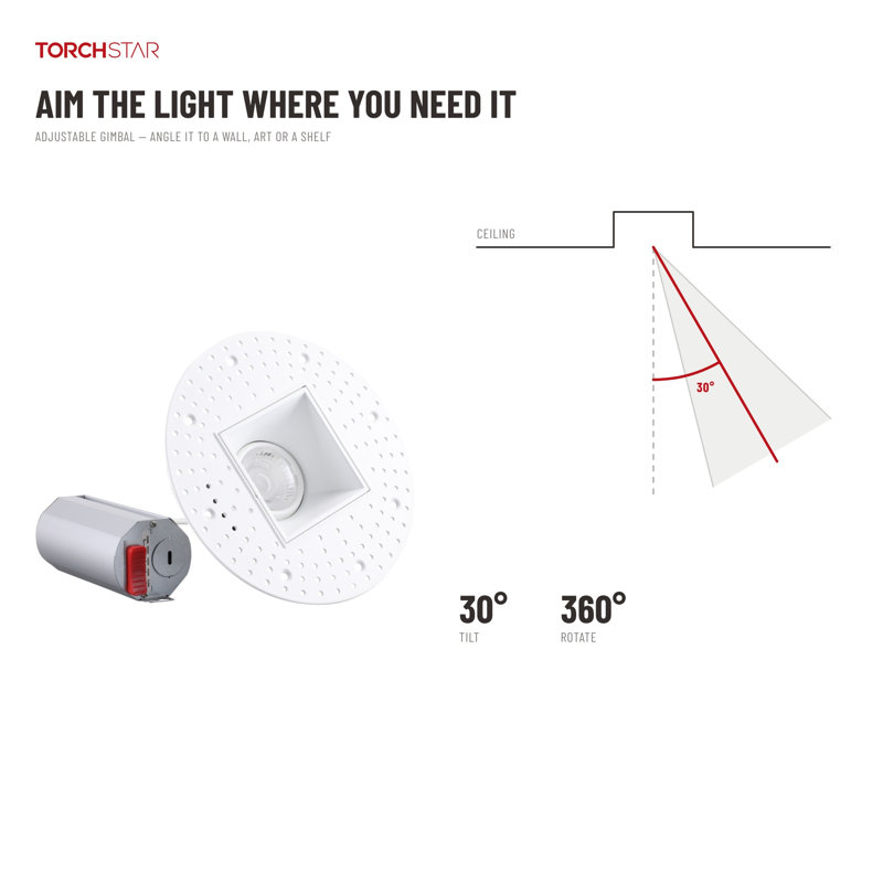 Luminaire encastré carré à DEL 5 pouces sans cadre 5W avec abat-jour de plafond de 9 W avec boîte en J, blanc