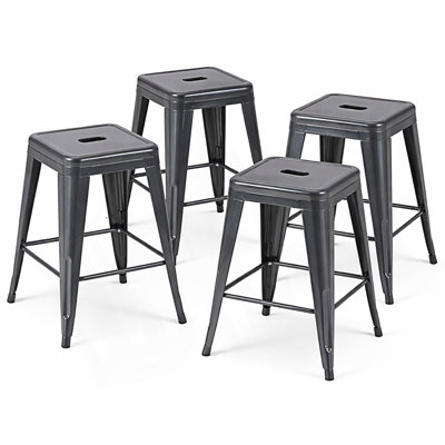 Tabouret de bar 4 pièces de 24 po de hauteur 4 po, tabourets de bar en métal sans dossier, non empilables