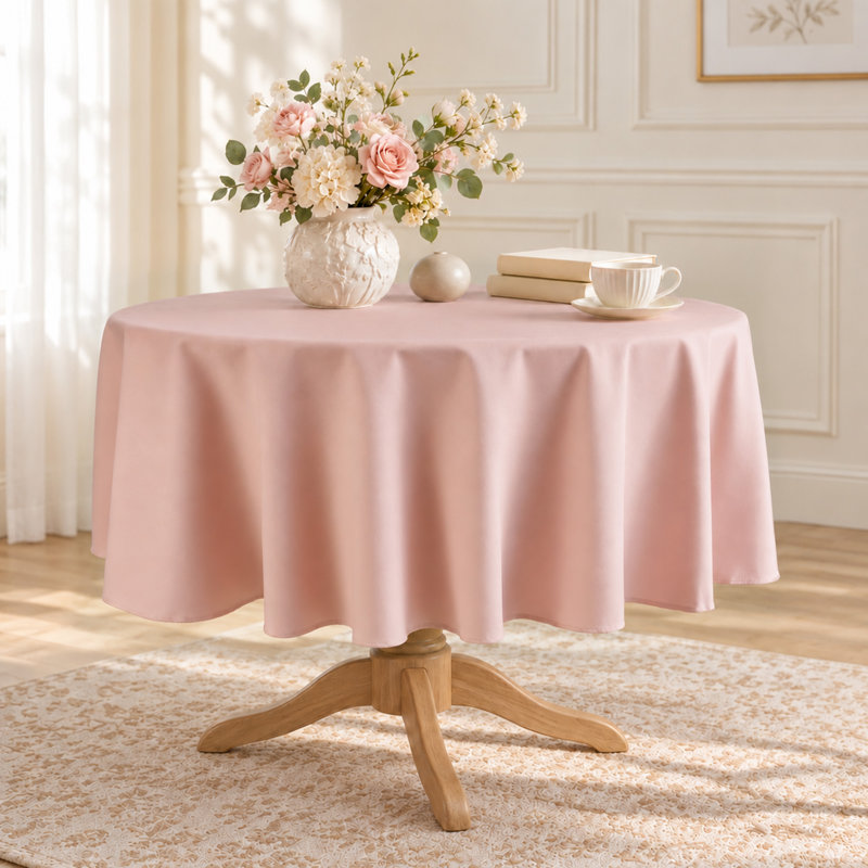 100% Cotton Solid Soft Durable Round Tablecloth, 70" Round, Soft Pink