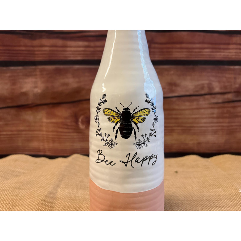 Medium Bee Happy Bud Vase, 12" H x 3.5" W x 3.5" D