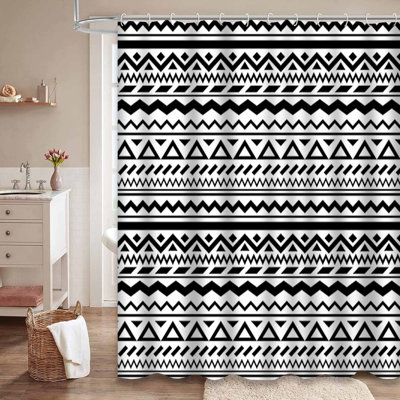 Rideau de douche géométrique noir aztèque avec 12 crochets