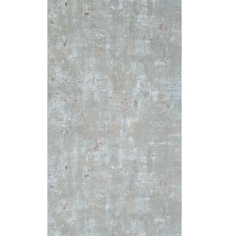 Faux béton texturé, peinture patinée gris olive, papier peint métallique gris