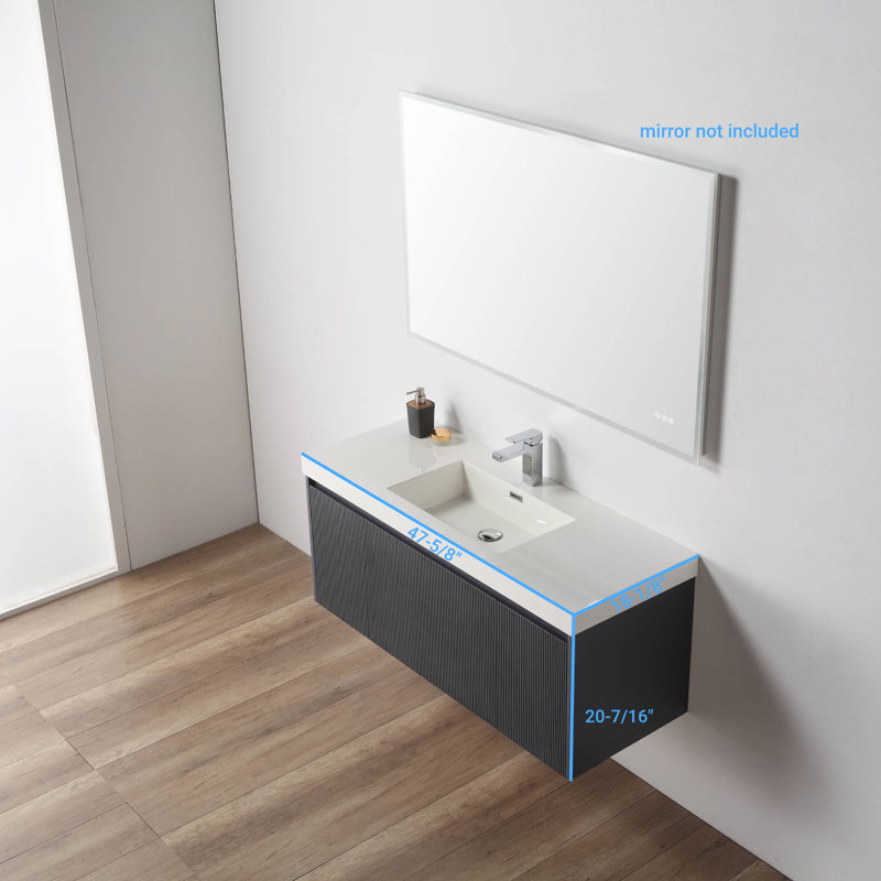 Lucella 48'' Wall-Mounted Bathroom Vanity with Single Acrylic Sink – Fluted Front, Soft-Close Drawers, Floating Design