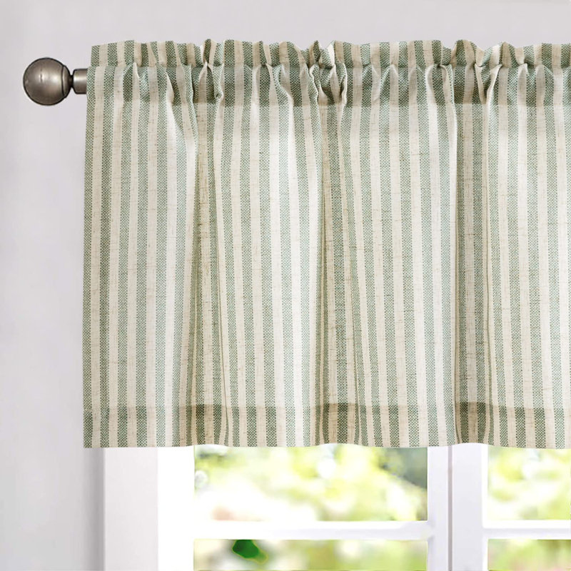 Cantonnière rayée en mélange de lin, Vert / Beige