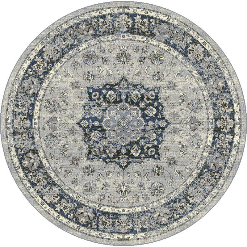 Tapis oriental argent / bleu, Rond 7 pi 10 po
