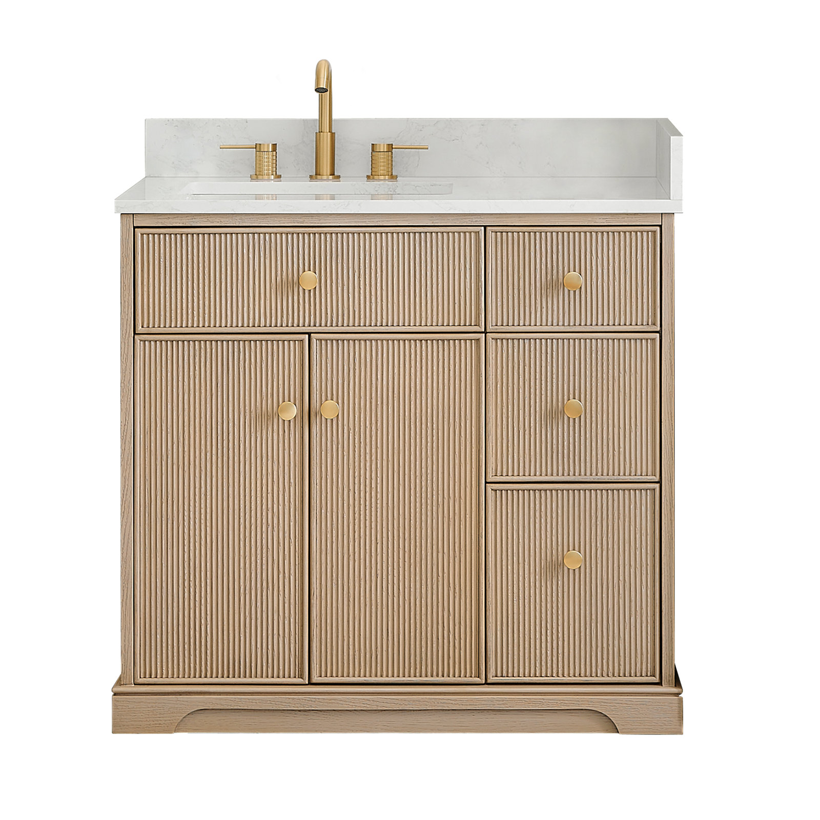 Noe 36" Single Bathroom Vanity in Natural Oak with Grain White Engineered Stone Countertop No Mirror