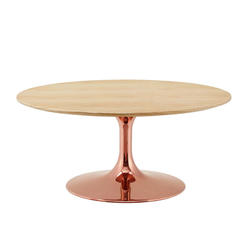 Table basse ronde en marbre artificiel Lippa, Naturel, Rose, Bois naturel