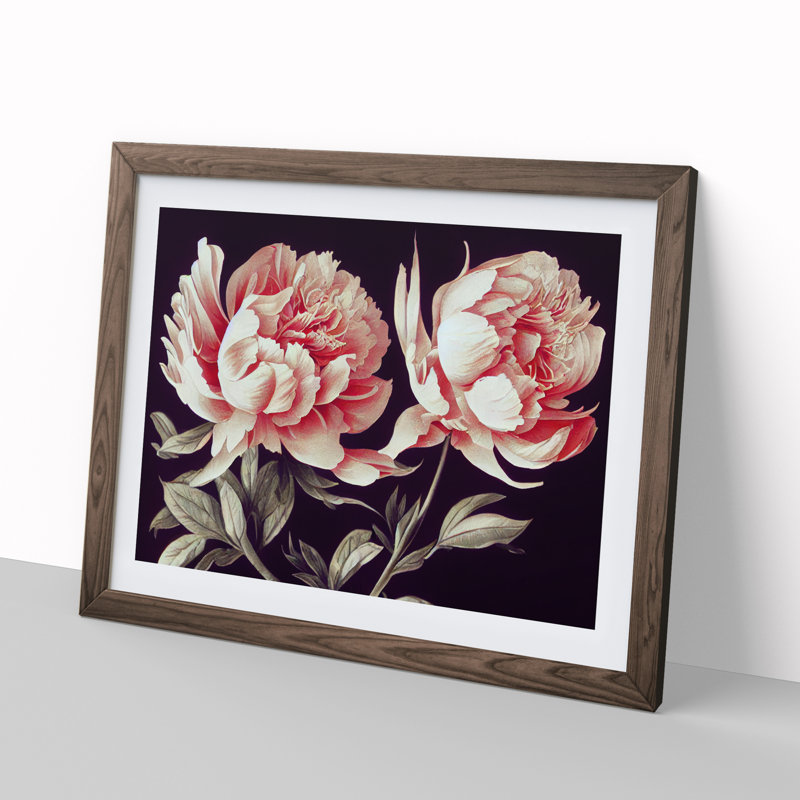 Flawless Peony Flowers - Single Picture Frame Print, 34cm H x 46cm W x 2cm D, Walnut